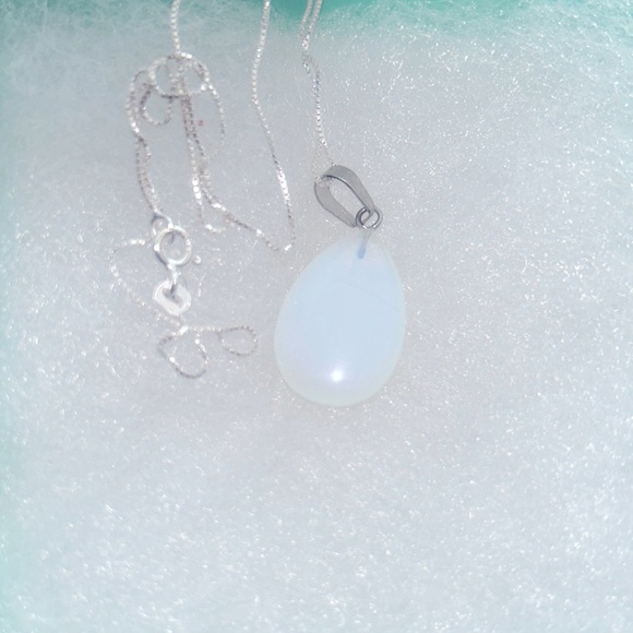 Natural Opal Tear Drop Sterling Silver 24” Necklace - Picture 2 of 6